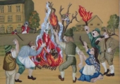 Bonfire scene from embroidery panel