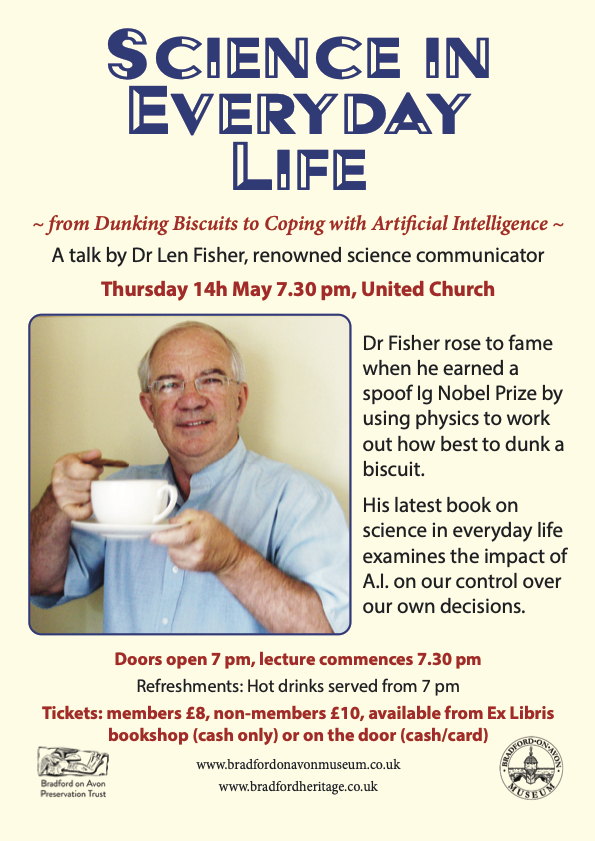 Poster advertising the talk 'Science in Everyday Life' by Dr Len Fisher